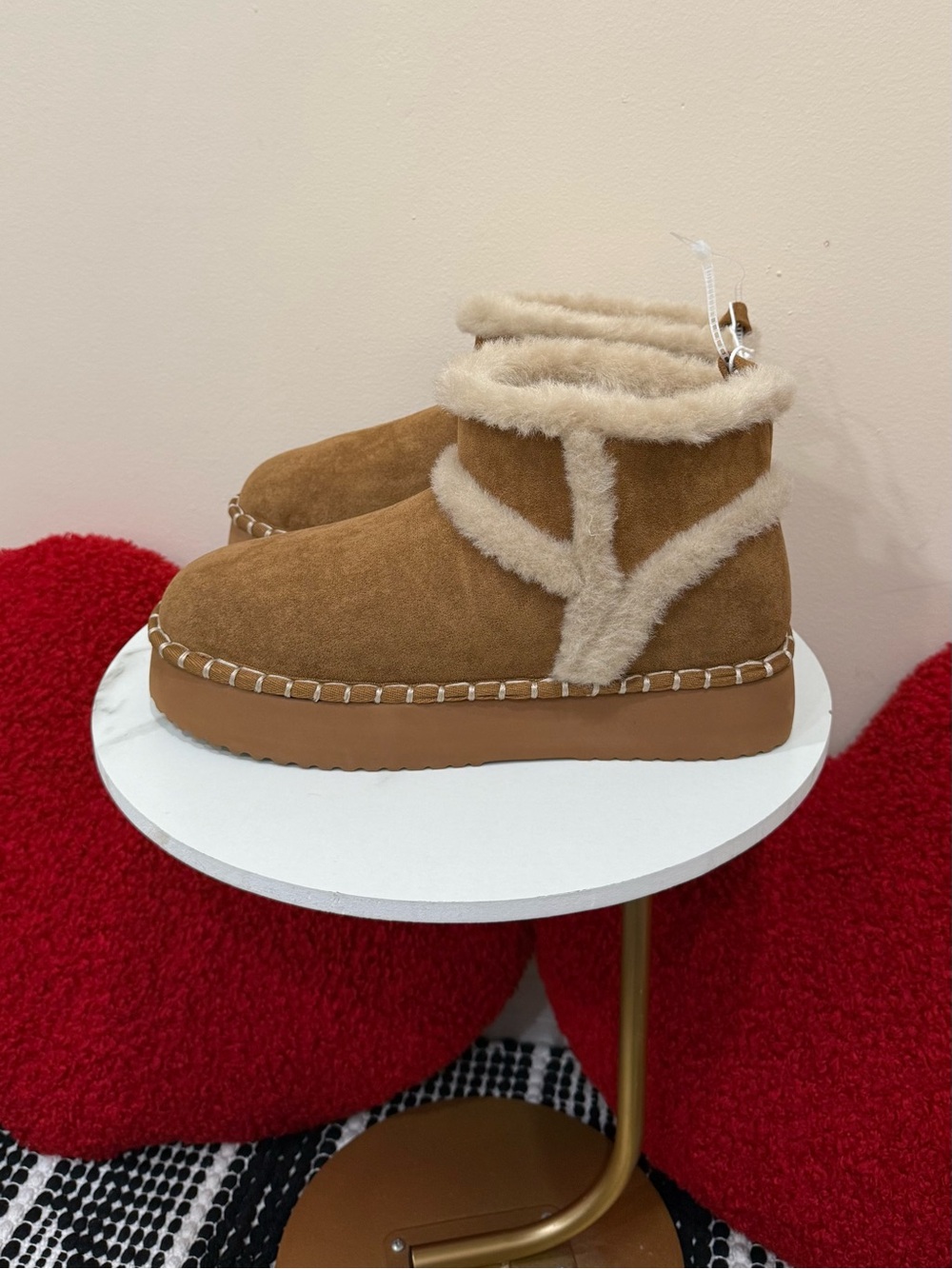 American Eagle Faux Suede Sherpa Platform Ankle Boots Brown Size 9